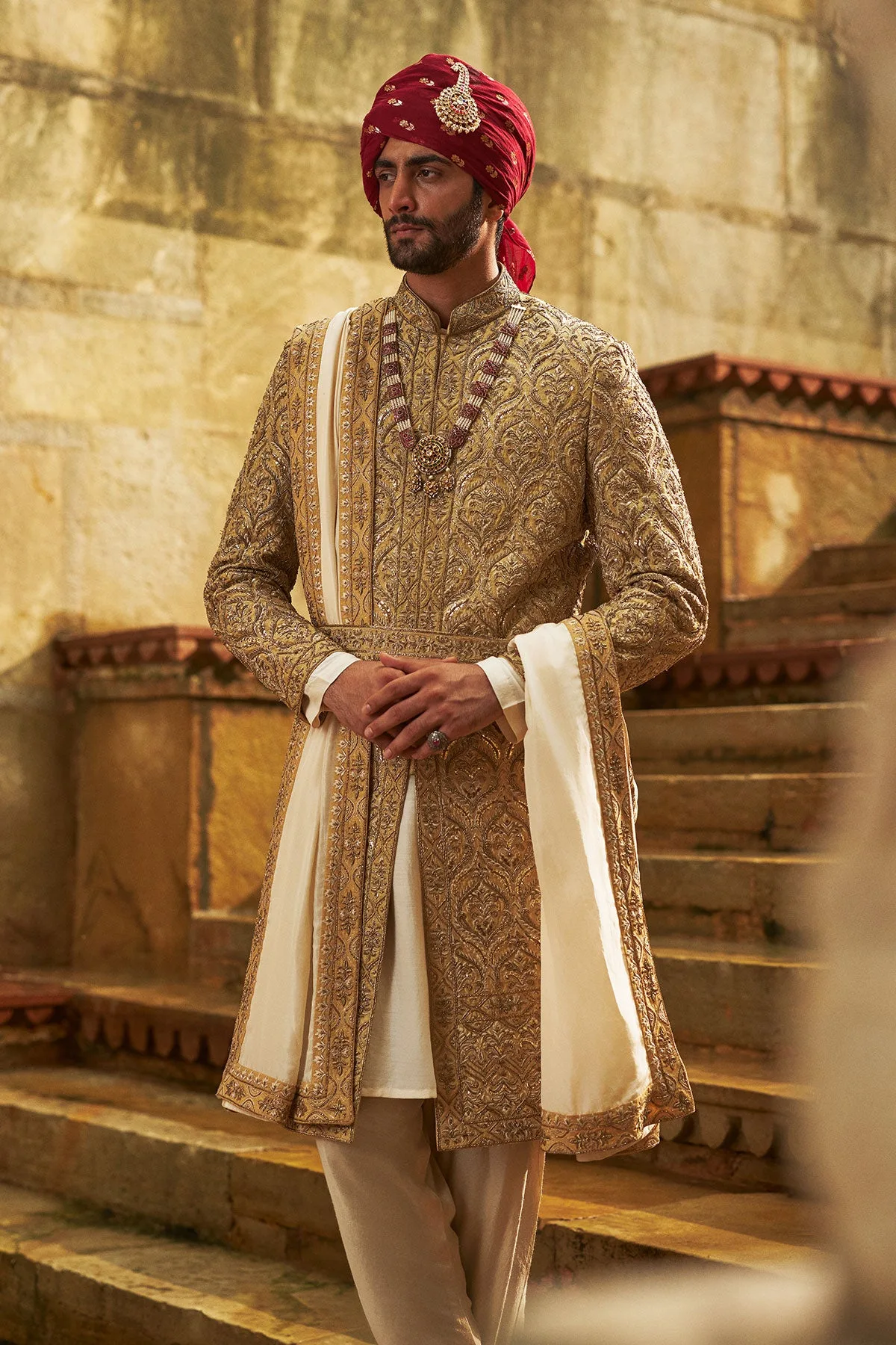 Blush Pink Sherwani Set by Nitika Gujral, view 2