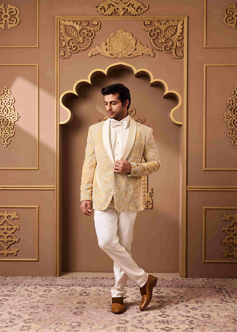 Gold Tuxedo Jacket with Pant by Nitika Gujral
