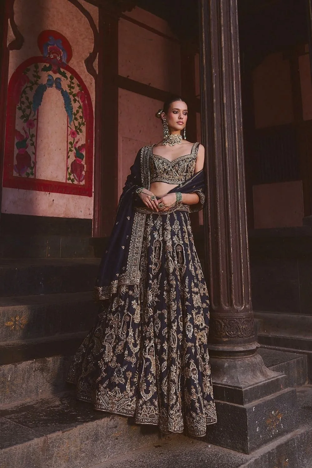 Shloka Lehenga Set by Jigar Mali in navy blue