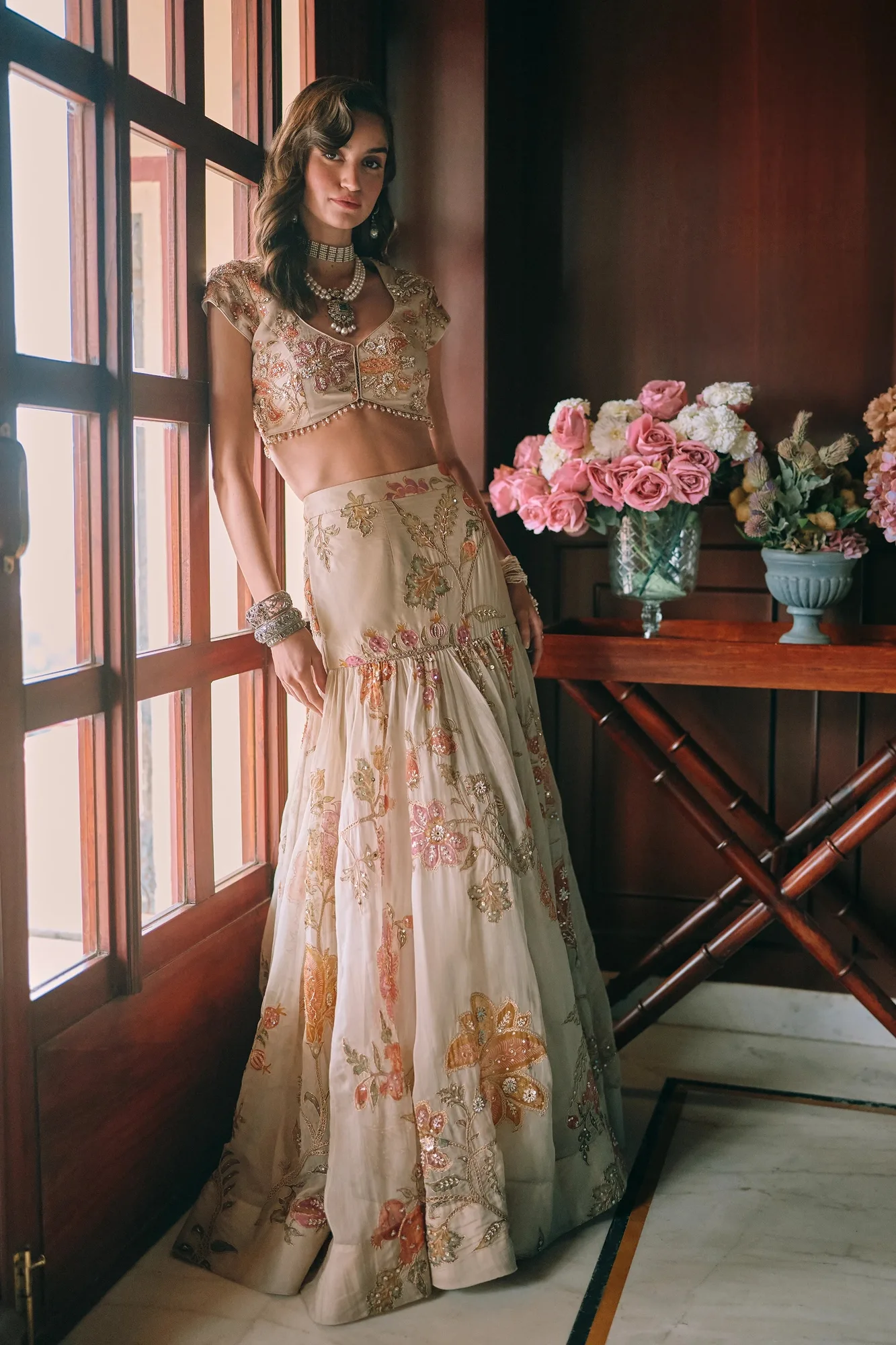 Maelis Lehenga Set by Paulmi And Harsh in ivory