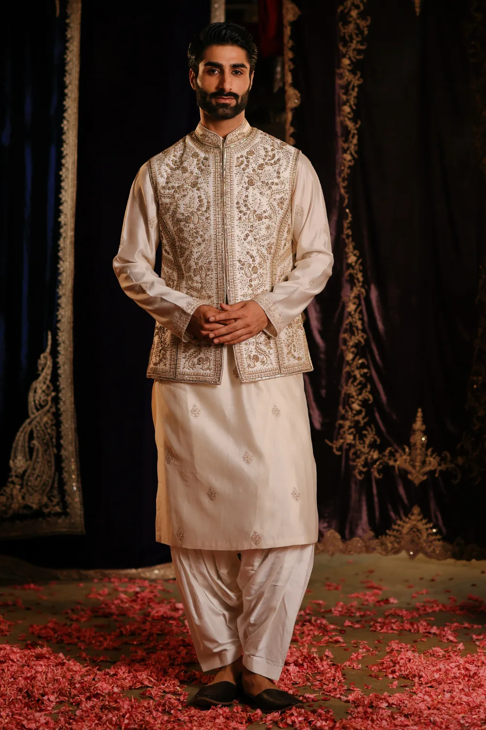 Nazir Jacket Set by Jigar Mali in ivory