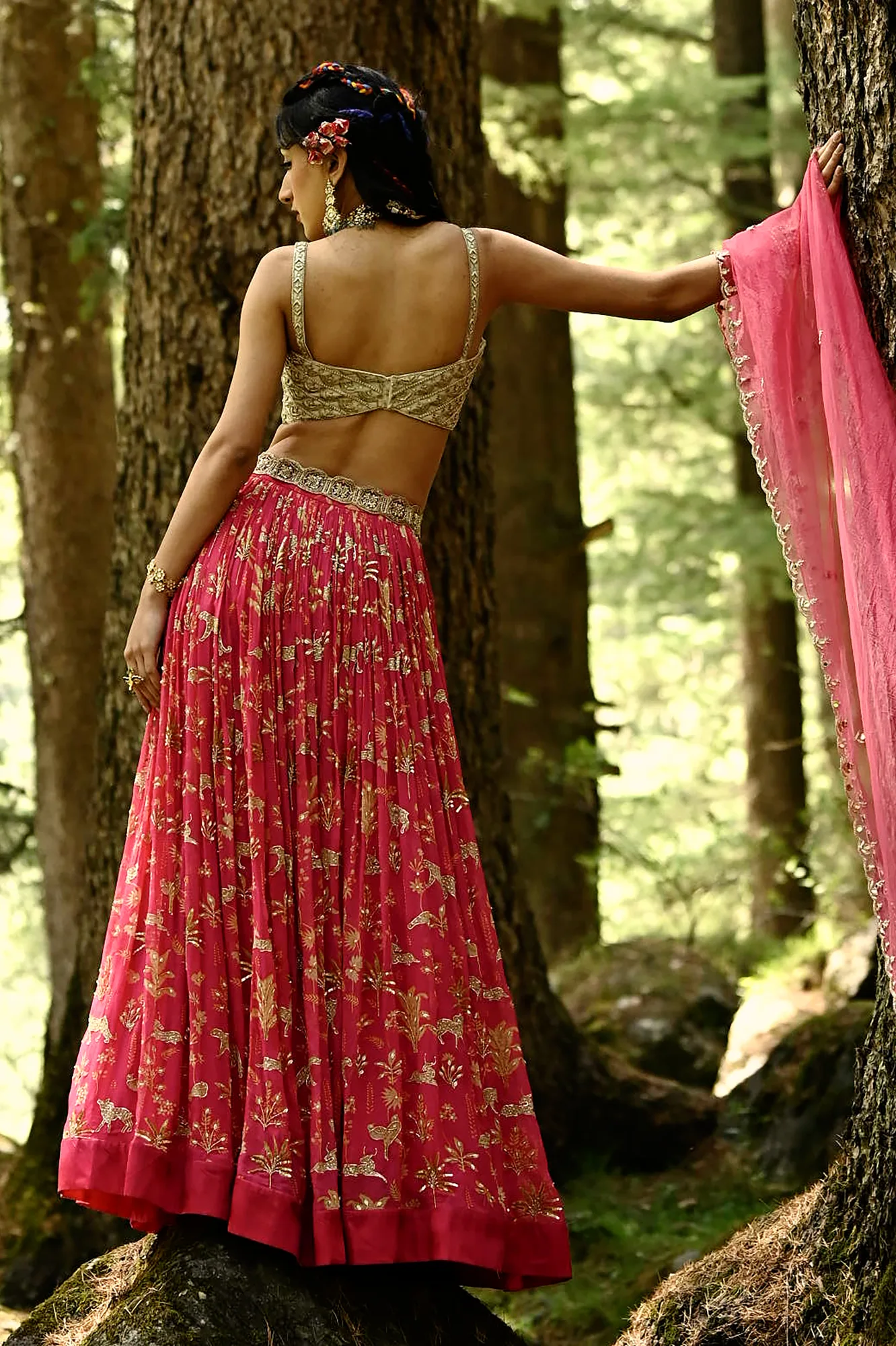 Lea Lehenga Set by Paulmi And Harsh in pink, view 3