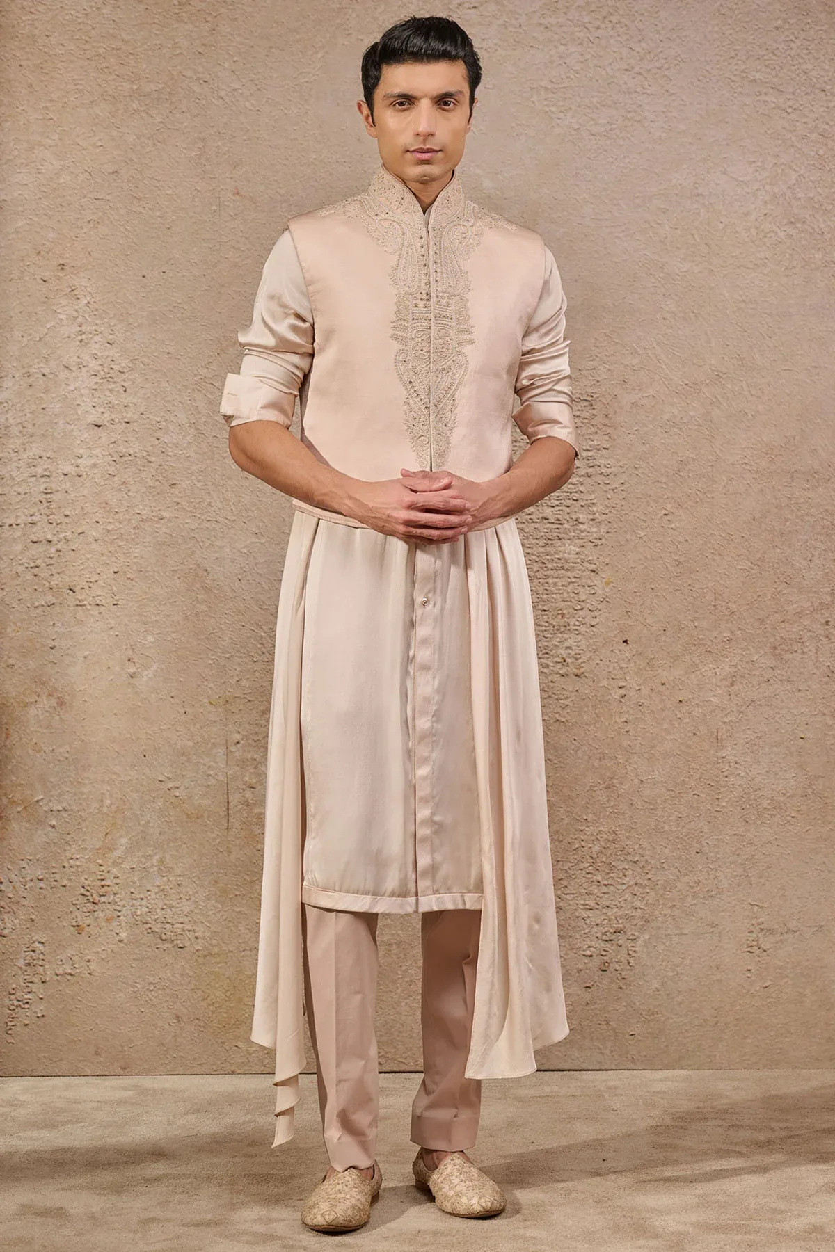 Languid Summer Embroidered Textured Waistcoat by Tarun Tahiliani