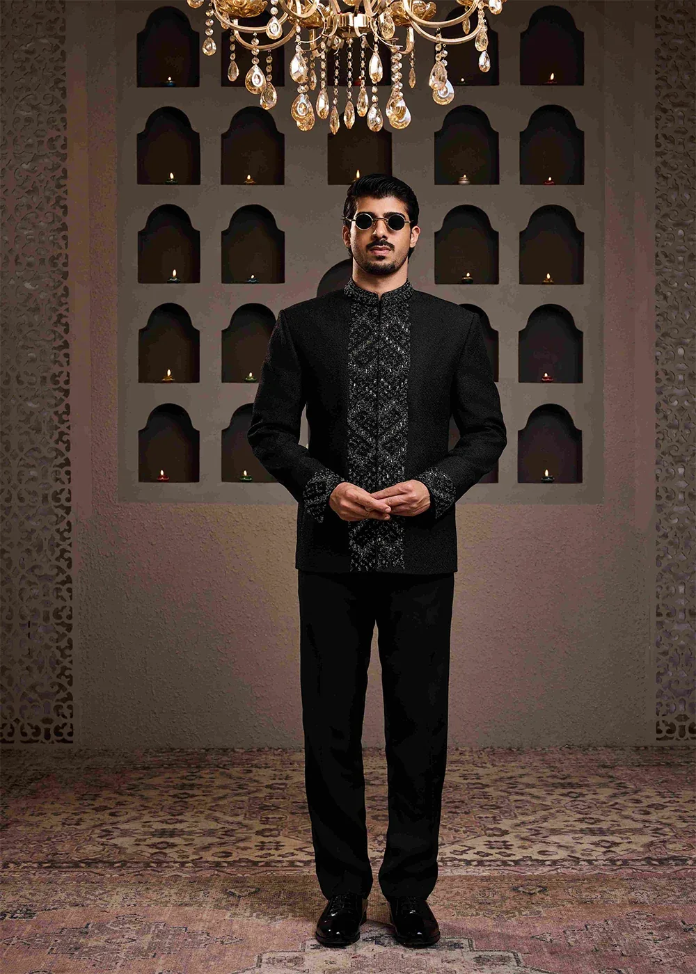 Black Jodhpuri Coat Pant by Nitika Gujral