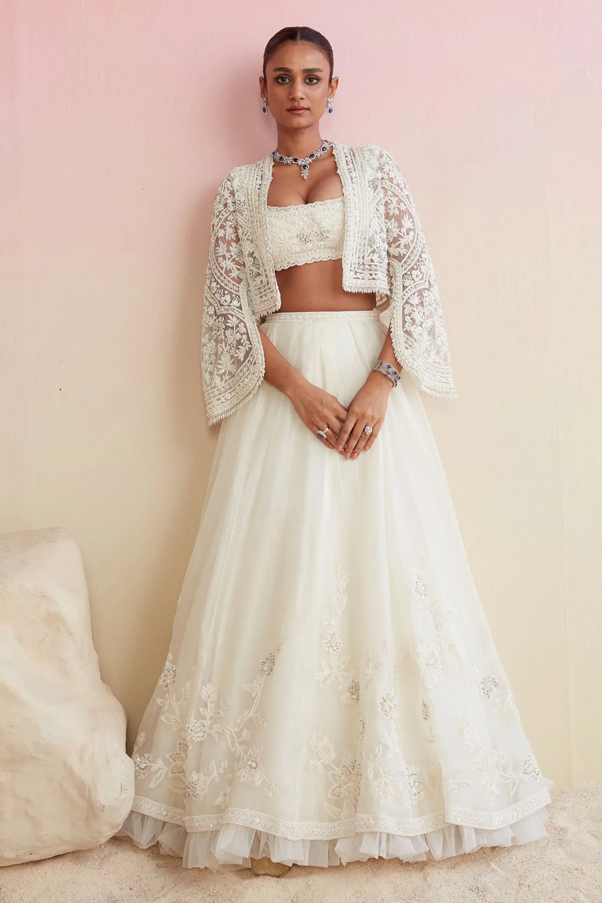 Ettra by Ridhi Mehra, ivory lehenga