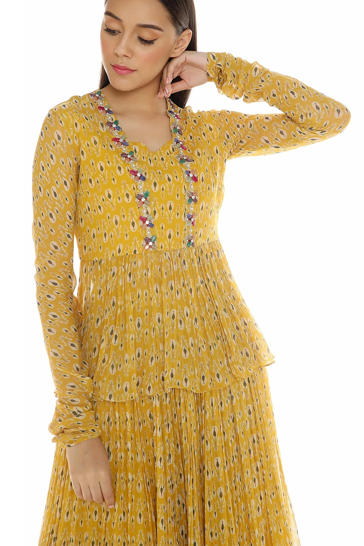 Ziba by Ridhi Mehra, yellow lehenga, view 3