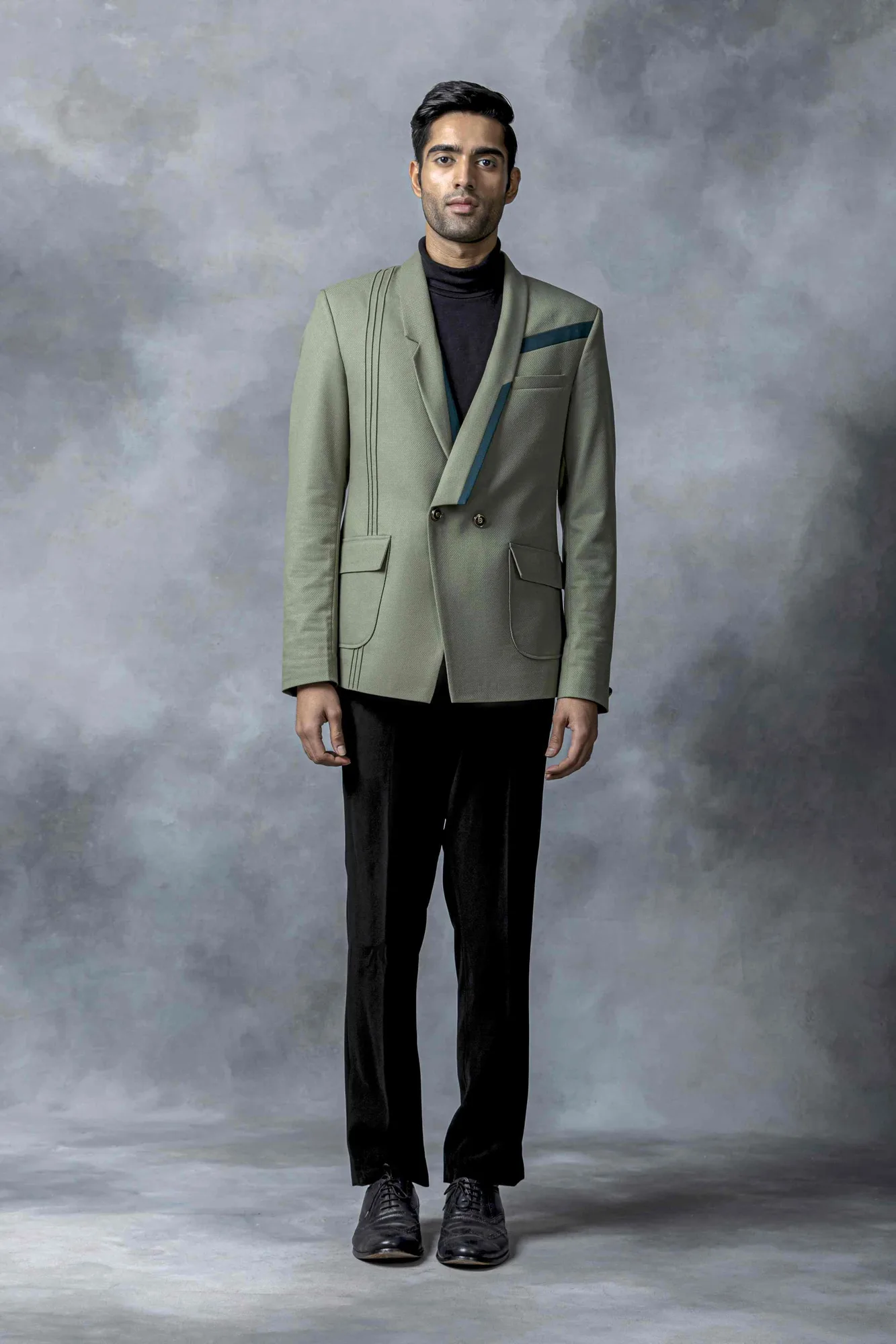 Green Pintuck Blazer by Sarab Khanijou