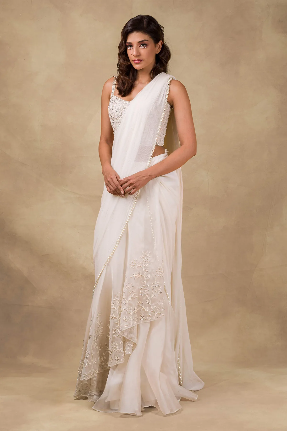 Amaya by Ridhi Mehra, ivory sari