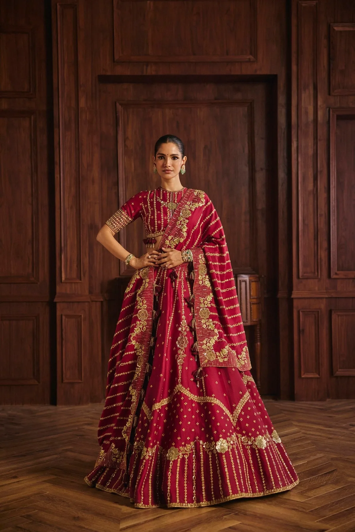 Pia by Mahima Mahajan, red lehenga, view 4